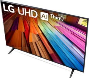 Smart TV LG 65UT80006LA de 65 pulgadas, resolución UHD 4K, Serie UT80 – Vista del diseño elegante y pantalla ultra nítida ideal para experiencias de entretenimiento envolvente y tecnología inteligente avanzada.