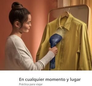 Imagen del vaporizador de mano Philips Serie 7000 con 1500 W de vapor continuo, diseño compacto y ergonómico ideal para eliminar arrugas de forma rápida y eficiente en todo tipo de prendas.