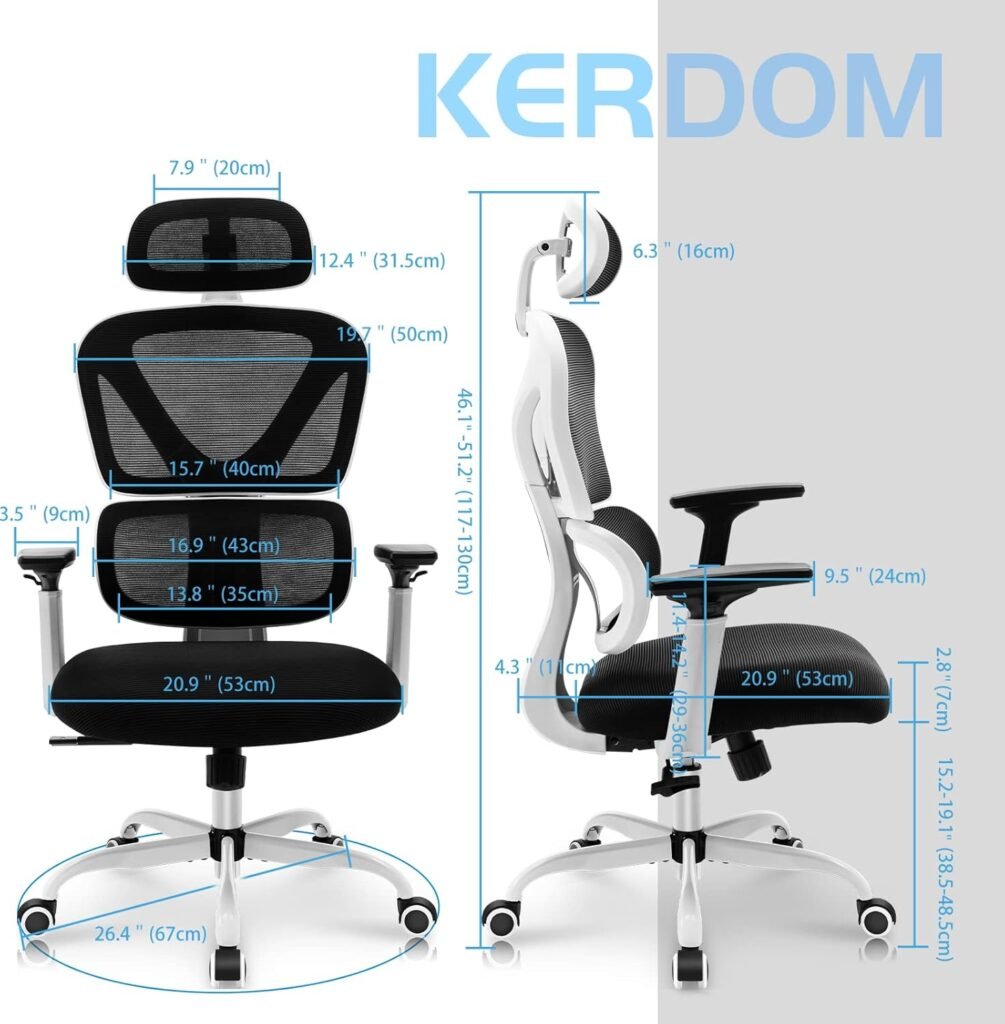 Imagen de la silla ergonómica de oficina KERDOM en color negro, con diseño moderno y respaldo de malla transpirable, ideal para brindar comodidad y soporte lumbar durante largas horas de trabajo. Perfecta para oficinas, escritorios en casa o espacios de trabajo profesional.