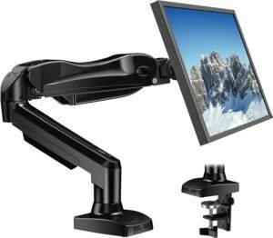Soporte de monitor HUANUO ajustable para escritorio, compatible con pantallas de 13 a 32 pulgadas – Diseño ergonómico con brazo articulado, ideal para oficina o teletrabajo.