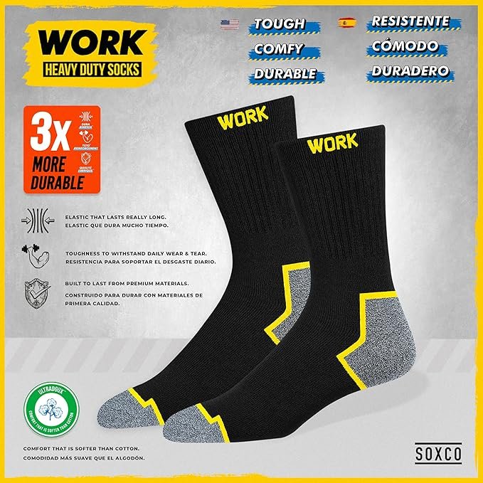 Imagen de 10 pares de calcetines de trabajo para hombre WORK Socks, diseñados para máxima resistencia y comodidad en jornadas laborales intensas. Ideal para botas de seguridad.