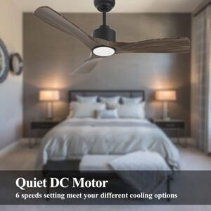 Ventilador de techo OFANTOP 132?cm marrón oscuro con luz LED integrada y mando a distancia, diseño moderno y elegante ideal para salones o dormitorios.