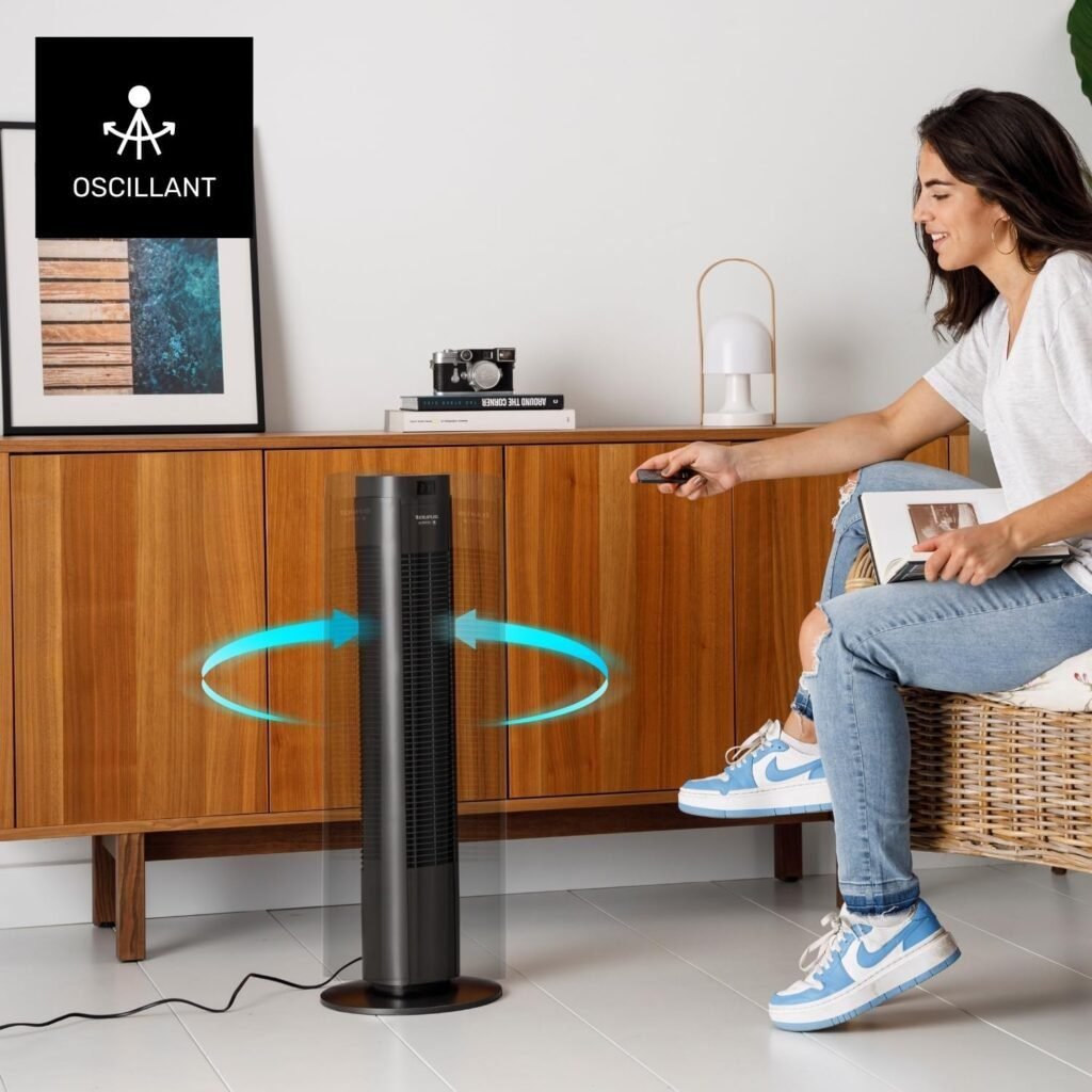 Ventilador de torre Taurus New Babel Digital 50W elegante y moderno, ideal para refrescar cualquier estancia con su diseño compacto y funciones digitales avanzadas.