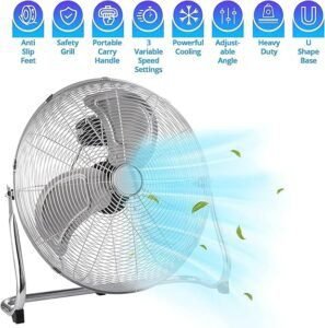Ventilador de pie Senelux de 3 aspas para gimnasio, potente y silencioso, con 3 velocidades ajustables – Ideal para entrenamientos intensos y ventilación de espacios grandes. Diseño robusto y eficiente.