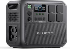 Generador solar portátil BLUETTI AC200L con batería LiFePO4 de 2048Wh, diseño compacto y resistente ideal para energía de respaldo en exteriores, campamentos o emergencias, imagen del producto destacando su pantalla LCD y múltiples puertos de salida.