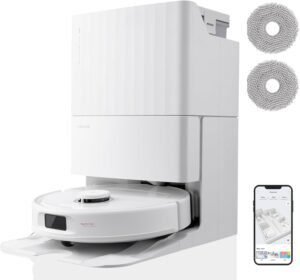 Imagen del Roborock Qrevo Pro Set Robot Aspirador con Base Multifunción 2.0, diseño moderno en color blanco, ideal para limpieza inteligente del hogar.