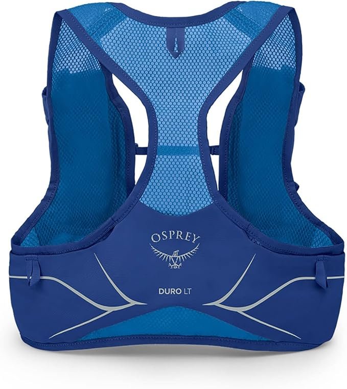 Imagen de la mochila Osprey Duro LT para hombre en color [especificar color], diseñada para trail running y actividades al aire libre; destaca por su diseño ultraligero, ajuste ergonómico y múltiples compartimentos para hidratación y equipo esencial. Ideal para corredores de montaña y aventureros que buscan comodidad y rendimiento.