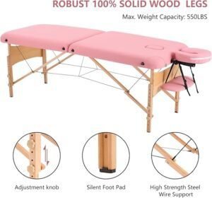Camilla de masaje YOUNIKE rosa plegable de 2 zonas, diseño profesional y portátil, soporte robusto de hasta 250 kg, ideal para terapeutas, esteticistas y uso en casa.