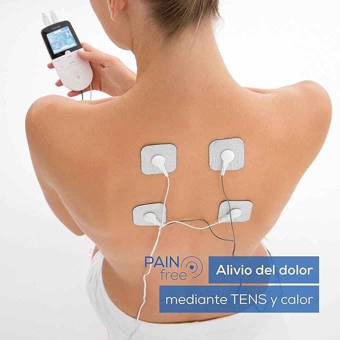 Imagen del dispositivo Beurer EM 49 TENS/EMS digital 3 en 1 para alivio del dolor y entrenamiento muscular, diseño compacto y moderno con electrodos incluidos.