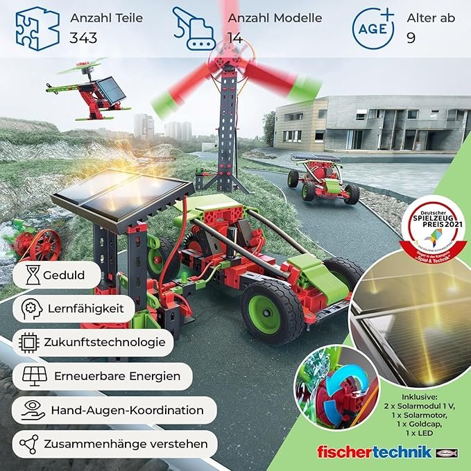 Imagen del set Fischertechnik PROFI Green Energy 559879, juego de construcción educativo para niños, ideal para aprender sobre energías renovables y sostenibilidad mediante divertidos proyectos científicos.