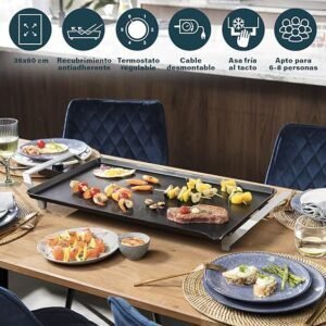 Plancha Princess 103120 Table Chef Premium XXL: Cocina sin aceite en una plancha extragrande de 60 x 36 cm. ¡Disfruta de comidas sanas y deliciosas!
