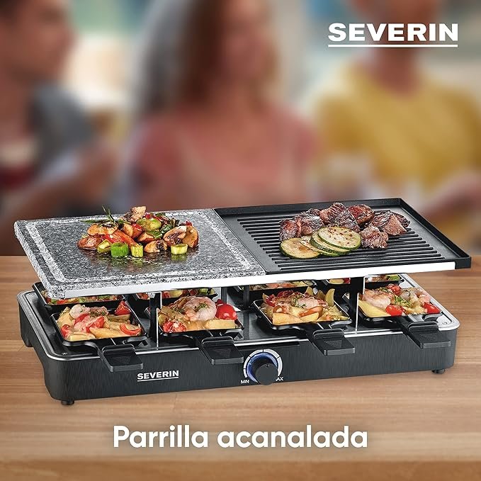 SEVERIN Raclette con piedra natural y placa de parrilla - Grill con parrilla antiadherente y 8 sartenes 1400 W: Descubre la mejor manera de disfrutar de una deliciosa comida en compañía. ¡Aprovecha ahora esta oferta increíble!