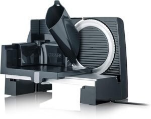 Cortafiambres Graef S 10002 en aluminio negro con motor de 170 W – Diseño moderno y compacto ideal para cortes precisos en el hogar.