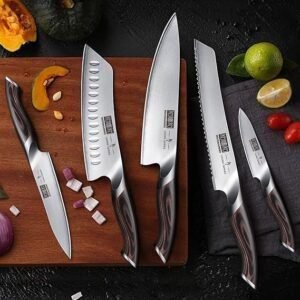 Juego de cuchillos de cocina de 6 piezas con diseño profesional, ideal para chefs y uso doméstico, incluye cuchillos resistentes y ergonómicos para cortar, picar y rebanar con precisión.