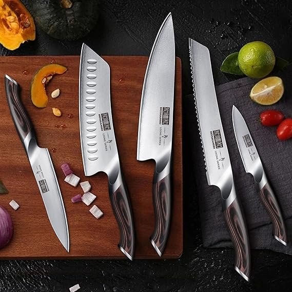 Juego de cuchillos de cocina de 6 piezas con diseño profesional, ideal para chefs y uso doméstico, incluye cuchillos resistentes y ergonómicos para cortar, picar y rebanar con precisión.
