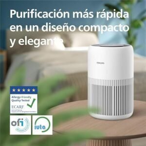 Imagen del purificador de aire Philips Serie 900 con tecnología HEPA NanoProtect y filtro de carbón activo, ideal para alérgicos, con CADR de 250 m³/h – Opiniones destacadas del producto.