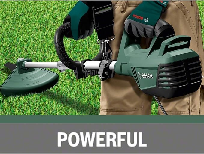 Imagen de la desbrozadora Bosch Home and Garden AFS 23-37 con cuchilla de 3 hojas y 3 hilos de corte, ideal para jardinería eficiente y potente.