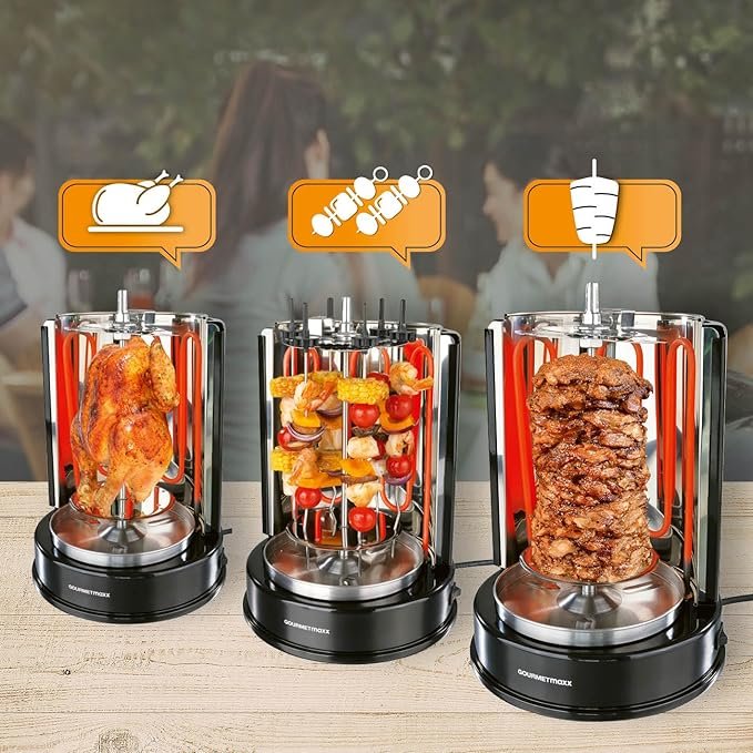 Asador brocheta GOURMETmaxx 05914 - Cocina gourmet en casa con pincho giratorio de 1400 W