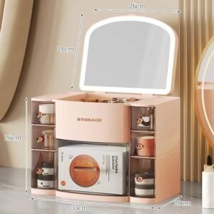 "Caja de cosméticos blanca y beige con cajón de almacenamiento y espejo - Opiniones y descripción detallada del producto"