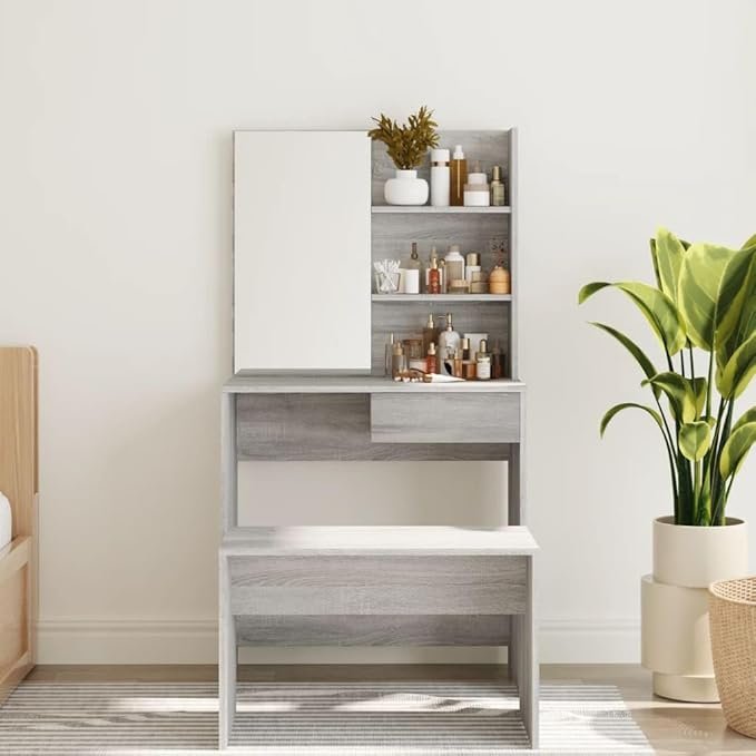 Tocador con Espejo Sonoma Gris - Mesa de Maquillaje para Dormitorio | Mueble Tocador con Espejo | Diseño Elegante y Funcional - ¡Compra Ahora!