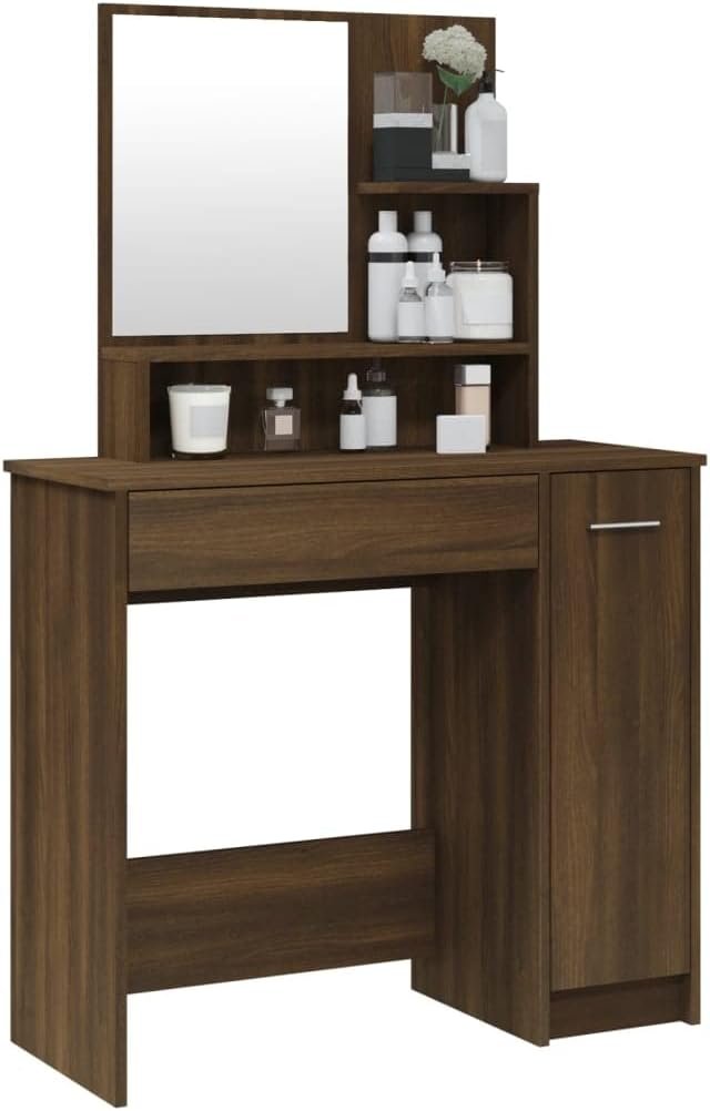 Tocador con Espejo Roble Marrón - Mesa de Maquillaje Mueble Dormitorio - Opiniones y Características