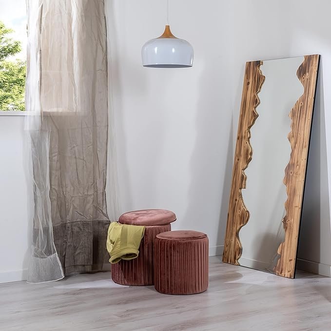 Pufs contenedores de terciopelo cilíndrico estriado Norbe TIK TAK | Opiniones y precio.