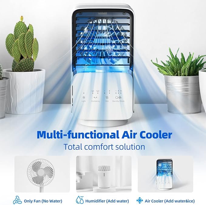 Opiniones OMISOON Aire Acondicionado Portatil - Enfriador de Aire 4 en 1 - Oscilación 120° - 700 ml - 3 Velocidades de Ventilador