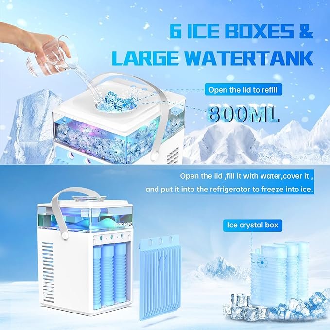 "Aire Acondicionado Portátil 4 en 1: Mini Enfriador de Aire USB con Ventilador Personal y Luces LED de 7 Colores"