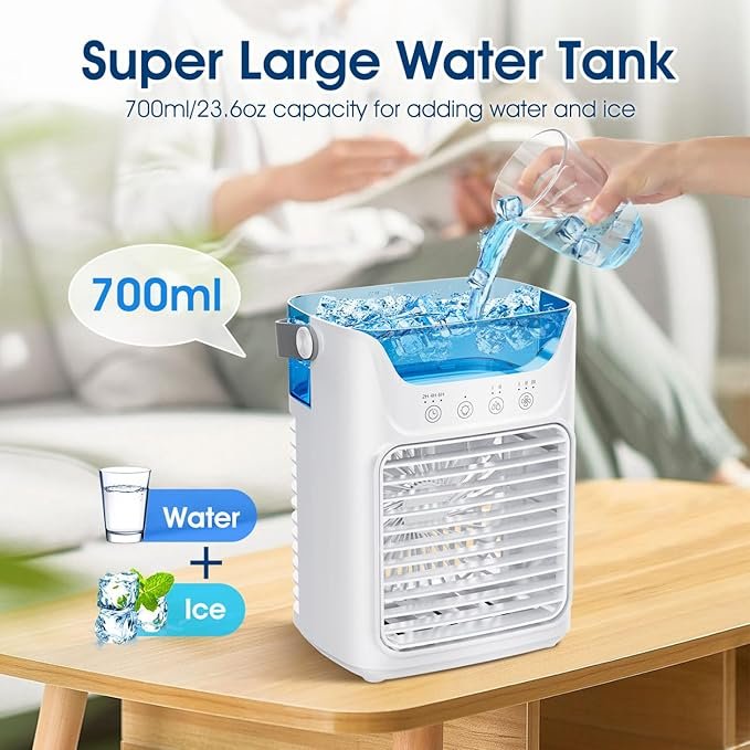 Mini Aire Acondicionado Portatil Silencioso 4 en 1 Climatizador Evaporativo 700ml Enfriador de Aire - ¡La solución perfecta para mantenerte fresco en cualquier lugar! ¡Compra ahora y disfruta de un ambiente agradable en todo momento!