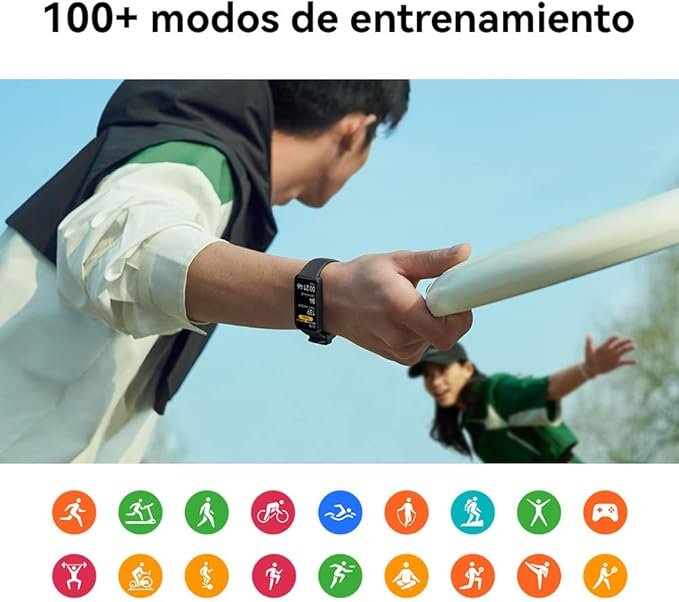 HUAWEI Band 8 Smart Watch en color elegante mostrando su diseño ultra fino, pantalla AMOLED vibrante, interfaz intuitiva, y estadísticas de seguimiento de sueño; ideal para monitorear salud y actividad, con hasta 14 días de batería y compatibilidad total con Android e iOS.