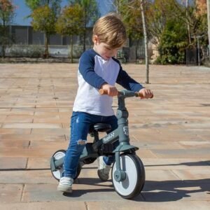 Imagen del Triciclo Evolutivo de Bebé 5 en 1 Interbaby en color moderno, ideal para niños de 1 a 5 años, con diseño ajustable, asiento acolchado, barra de empuje para padres, toldo protector y ruedas resistentes, perfecto para acompañar el crecimiento del niño con seguridad y comodidad.