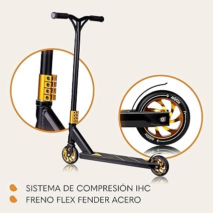 Patinete LIONELO Whizz para niños estilo freestyle, diseño robusto para acrobacias, ruedas de 110 mm resistentes, ideal para trucos y uso urbano.