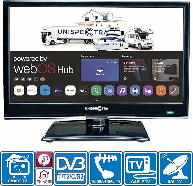 Televisores de 12V con webOS y Magic Remote - Opiniones 16" Smart TV Full HD 230v 24v TDT y sintonizador Sat, 3X HDMI, 2X USB. ¡Descubre la mejor calidad de imagen en televisores de 12V!