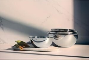 Set de 4 cuencos de mezcla WMF Bol Gourmet, apilables y de acero inoxidable Cromargan. Perfectos para preparar tus recetas favoritas.