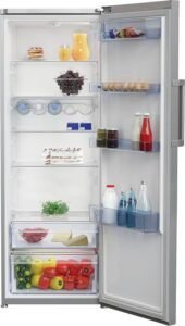 Frigorífico BEKO RSSE415M31XBN inox de una puerta, eficiencia energética A+, diseño moderno en acero inoxidable y gran capacidad de almacenamiento, ideal para conservar tus alimentos frescos.