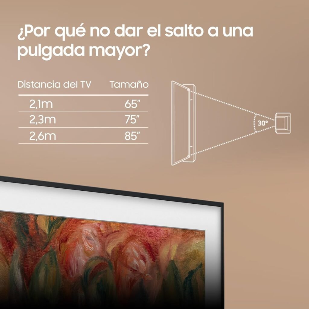Opiniones Samsung TV The Frame 4K 2024 85LS03D Smart TV de 85" con Galería de Arte con Display Mate, Marcos Intercambiables, 100% Volumen de Color con Quantum Dot y One Connect - Descubre la próxima generación de televisores con el Samsung TV The Frame 4K 2024. Con una pantalla de 85 pulgadas, tecnología Quantum Dot y la posibilidad de personalizar los marcos, este televisor inteligente es perfecto para los amantes del arte y la tecnología. ¡Haz que tu sala de estar sea el centro de atención con este impresionante televisor!