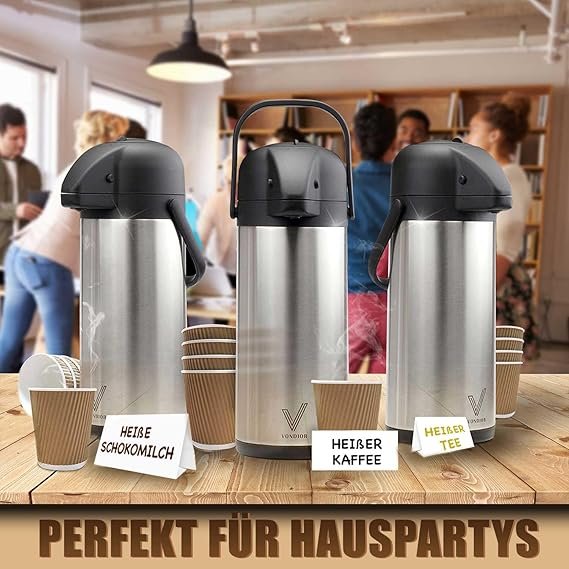 Jarra de café profesional Vondior Airpot de 3 litros - Termo de acero inoxidable aislado, perfecto para dispensar bebidas térmicas. ¡Hazte con el tuyo ahora!
