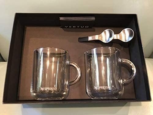 Nespresso Vertuo - Juego de tazas de café de cristal (2 x 390 ml), incluye 2 cucharas. Disfruta de tu café en este elegante set de tazas de cristal para Nespresso Vertuo.