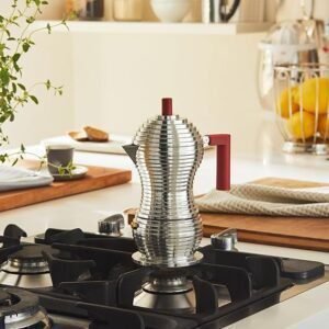 Alessi Cafetera de espresso Pulcina en color rojo de 150 ml, la elección perfecta para disfrutar de un delicioso café en casa.