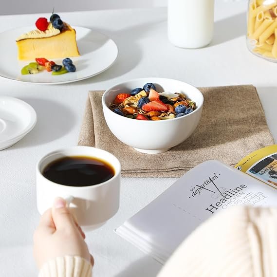 Juego de cuenco de porcelana MALACASA de 8 piezas, ideal para una mesa elegante. Añade un toque de sofisticación a tus comidas con esta vajilla de 5". ¡No te arrepentirás de invertir en calidad y estilo!