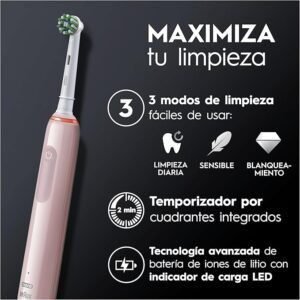 Cepillos de dientes eléctricos Oral-B Pro 3 3900N en pack de 2 unidades, con mango recargable y cabezales de recambio, ideales para una limpieza dental avanzada y encías más saludables.