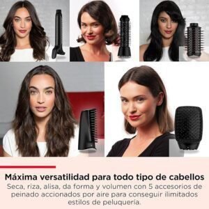 Imagen del secador REVLON One-Step Blow-Dry Multi Air Styler 5 en 1 con diseño ergonómico, cabezales intercambiables y tecnología iónica, ideal para alisar, rizar, dar volumen, secar y estilizar el cabello en un solo paso.