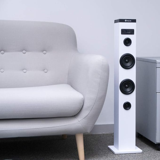 NGS Sky Charm White - Torre de Sonido Bluetooth 50W con Mando a Distancia, Entrada Óptica, USB, Radio FM y AUX - Opiniones y Análisis completo en 2022