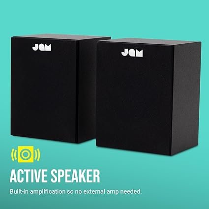 Altavoces de estantería con entrada auxiliar RCA para reproducir vinilos.