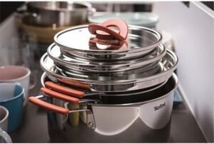 Juego de 3 ollas Tefal Optispace con tapas compatibles con inducción - Thermo-Fusion