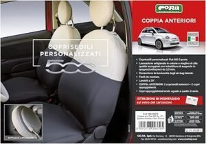 Fundas de asiento delanteras personalizadas CORA para Fiat 500 desde 2007 – diseño ajustado, materiales de alta calidad, protección y estilo para tu coche, opiniones de usuarios satisfechos.