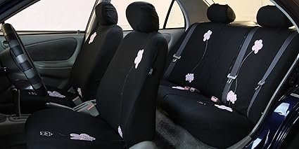Set de fundas de asientos de automóvil FH GROUP FB053GRAY115 en color gris instaladas en un vehículo, mostrando su ajuste completo, diseño moderno y material resistente, ideal para proteger y renovar el interior del coche.