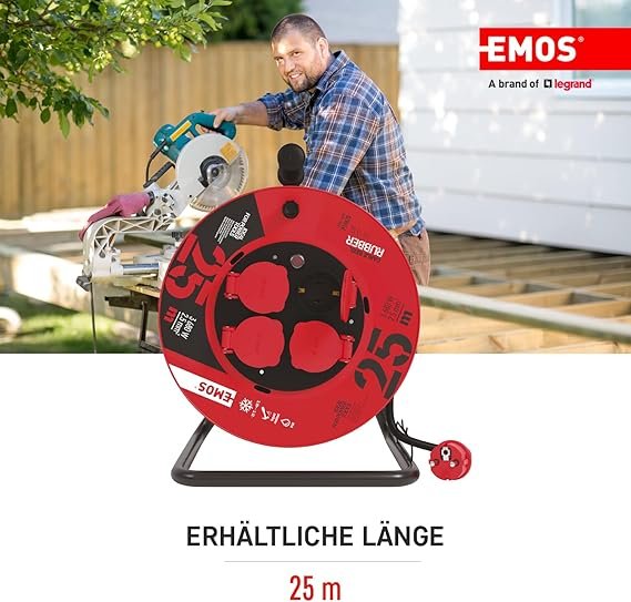 Enrollacables Profesional alargador, 25m de Cable con 4 enchufes Schuko, 2,5 mm2 Goma - Opiniones EMOS 1000116.30. ¡Consigue el mejor alargador con este práctico enrollacables profesional! Perfecto para tus necesidades de energía en el hogar o en el trabajo. ¡Aprovecha esta oferta y obtén el tuyo ahora!