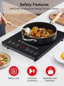 Placa de inducción portátil AMZCHEF de 1 fuego 2000W: eficiencia y versatilidad en cocina.