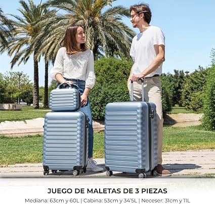Opiniones Set de Maletas Rígidas 3 piezas - Cabina 53cm, Mediana 63cm y Neceser - ABS Eco Friendly - Juego de Maletas de Viaje - Reseñas y Valoraciones - Compra Online.